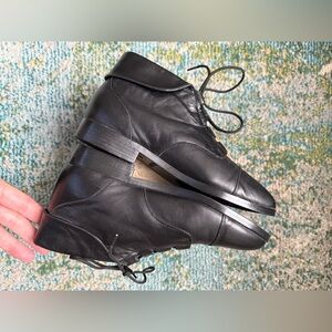 Vintage Prima Royale black leather cuff ankle tie boots, size 8M